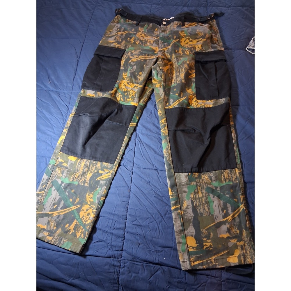 Monet Skateboards Pants Men 34 Green‎ Cargo Camouflage Double Knee Baggy Skater